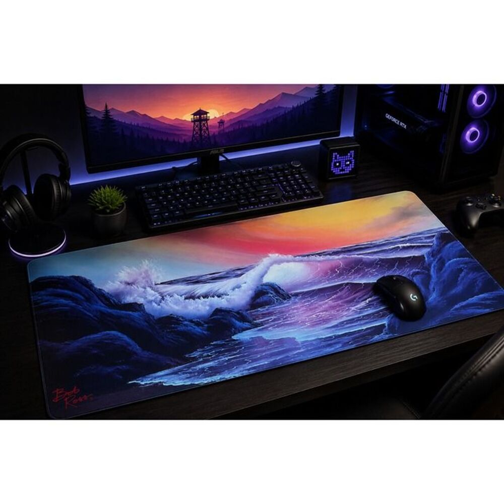 Bob Ross Stormy Seas XL Gaming Mouse Pad Desk Mat 35.5x15.5 Non-Slip
